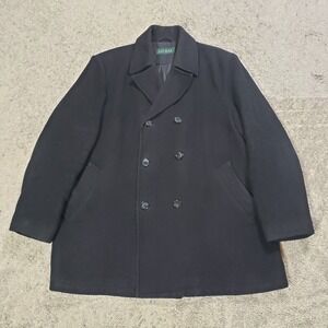 VTG Lauren Ralph Lauren Men's Black Wool Blend Double Breasted Peacoat Size 48R